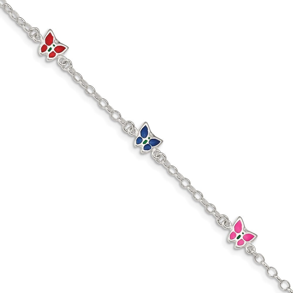 Kazi Luxury Sterling Silver Multi-color Enamel Butterfly w/ 1in ext. 's Bracele